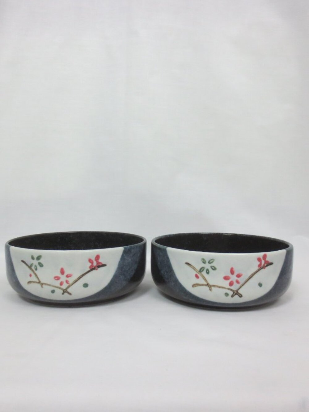 NEW Bowls Lot of 2 Blue Multi Ceramic Asian Floral Design Rice Soup Salad 16 Oz